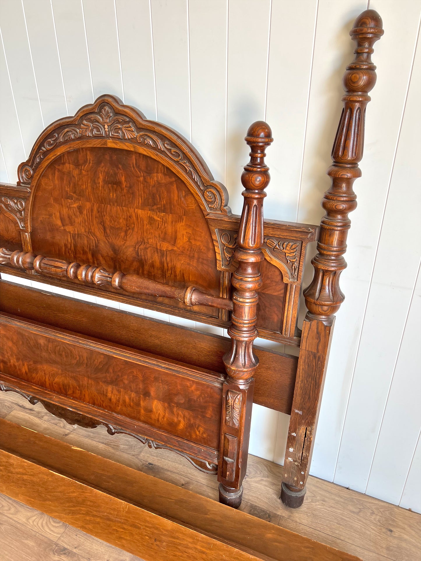 Antique Carved Wood Four Poster Full/Double Bed Frame