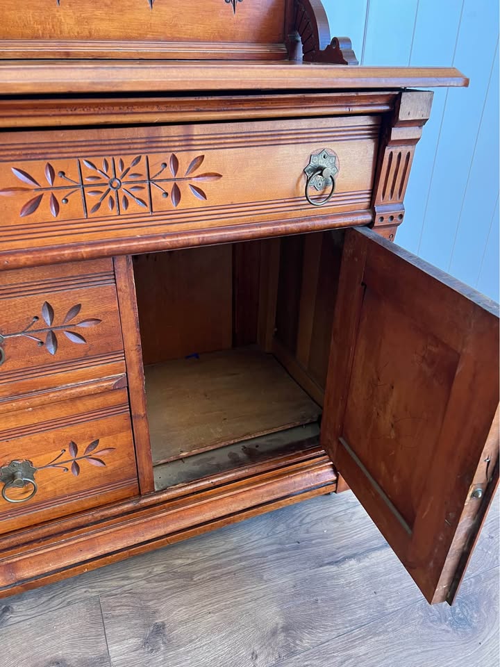 Antique Eastlake Carved Wood Washstand Sideboard Nightstand Entry Table