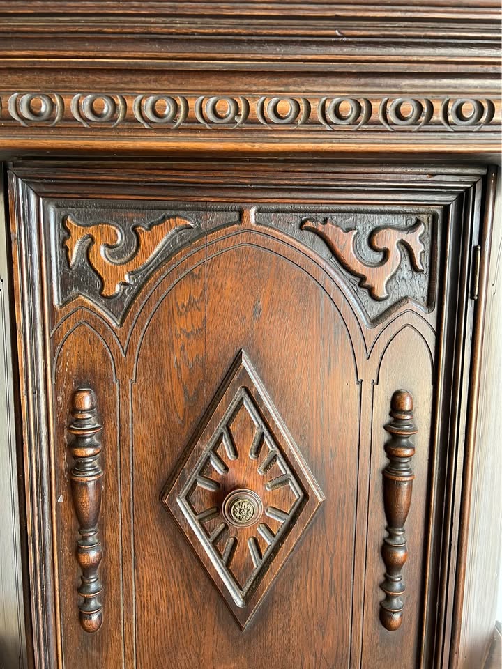 Vintage Carved Wood Hutch Cabinet Pantry Storage