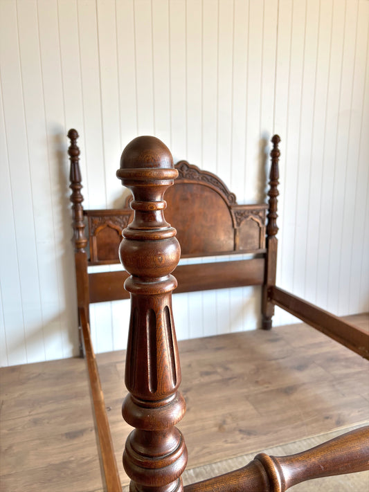 Antique Carved Wood Four Poster Full/Double Bed Frame