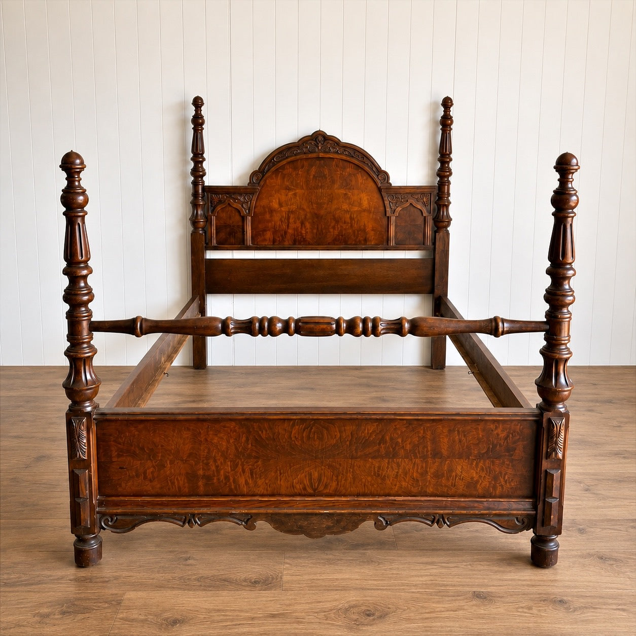 Antique Carved Wood Four Poster Full/Double Bed Frame