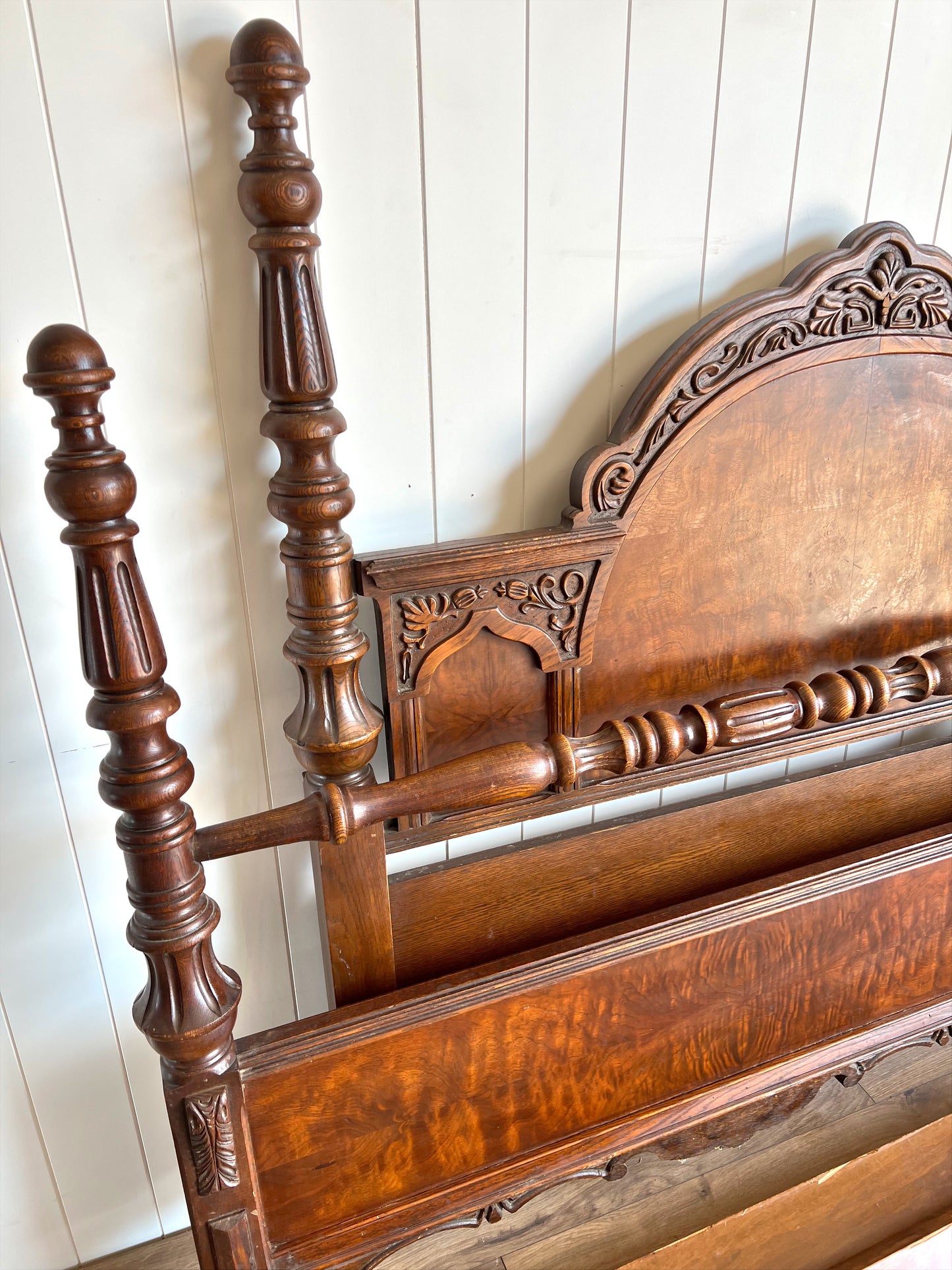 Antique Carved Wood Four Poster Full/Double Bed Frame