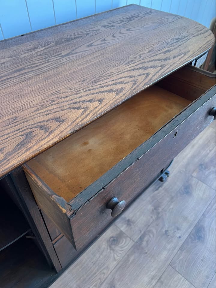 Antique Oak Sideboard with Curved Glass Cabinets and Claw Feet | Changing Table | TV Stand