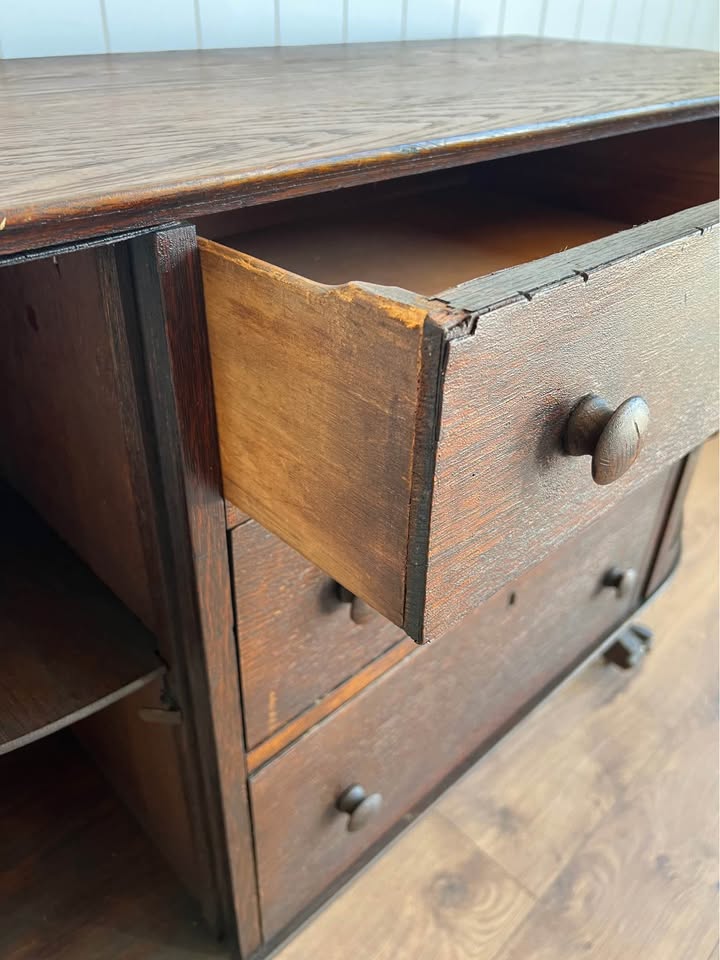 Antique Oak Sideboard with Curved Glass Cabinets and Claw Feet | Changing Table | TV Stand
