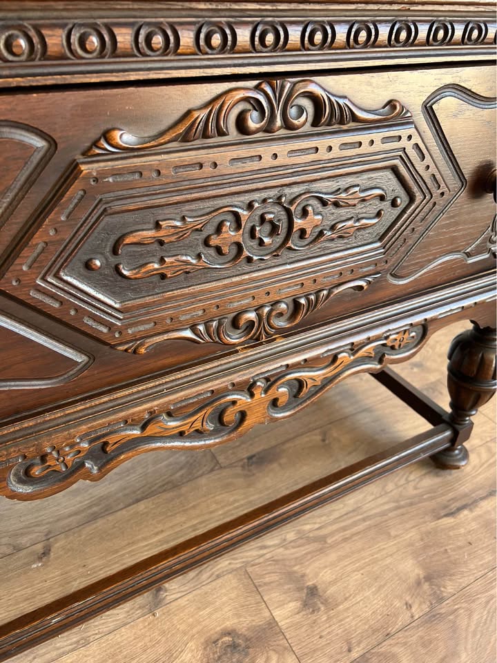 Vintage Carved Wood Hutch Cabinet Pantry Storage
