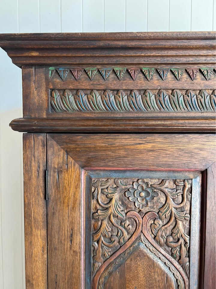 Hand-Carved Wooden Hutch Cabinet Armoire Pantry Storage