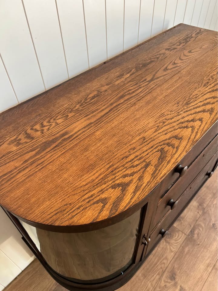 Antique Oak Sideboard with Curved Glass Cabinets and Claw Feet | Changing Table | TV Stand