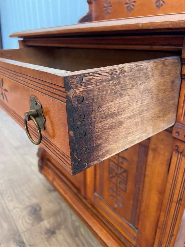 Antique Eastlake Carved Wood Washstand Sideboard Nightstand Entry Table