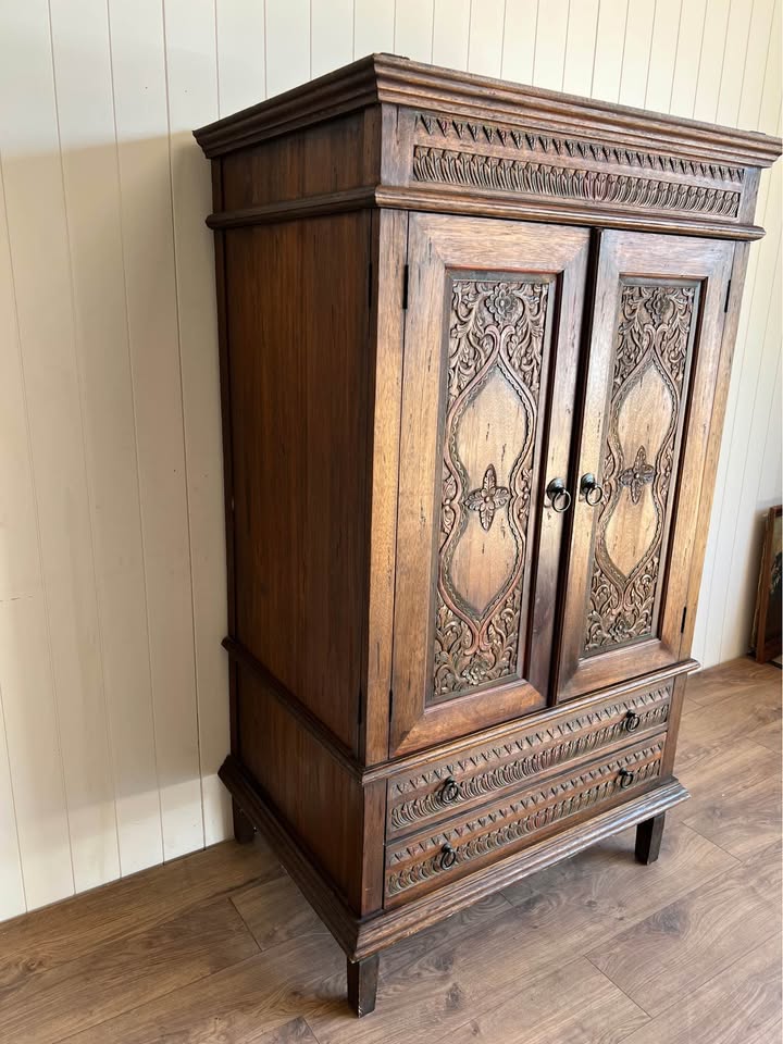 Hand-Carved Wooden Hutch Cabinet Armoire Pantry Storage