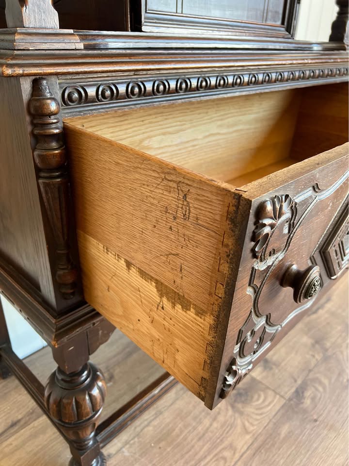 Vintage Carved Wood Hutch Cabinet Pantry Storage