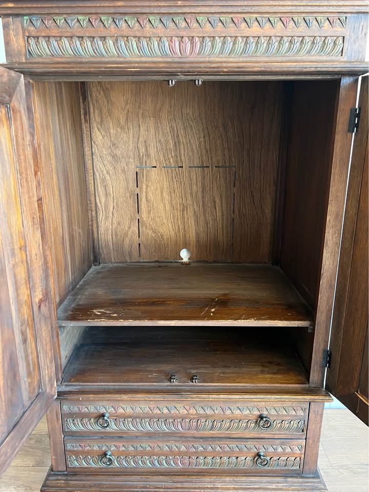 Hand-Carved Wooden Hutch Cabinet Armoire Pantry Storage