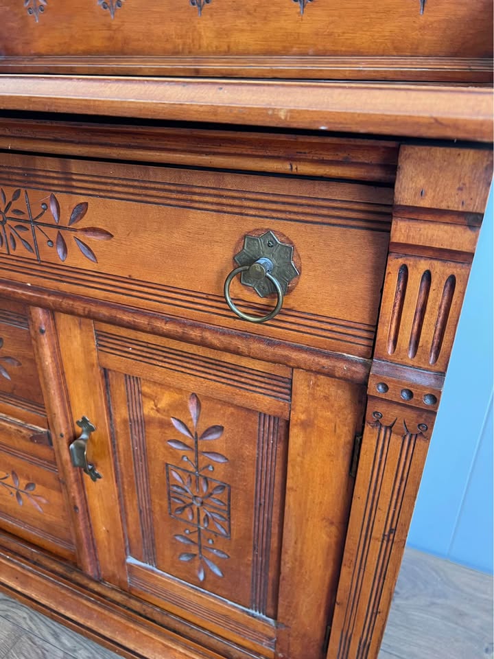 Antique Eastlake Carved Wood Washstand Sideboard Nightstand Entry Table