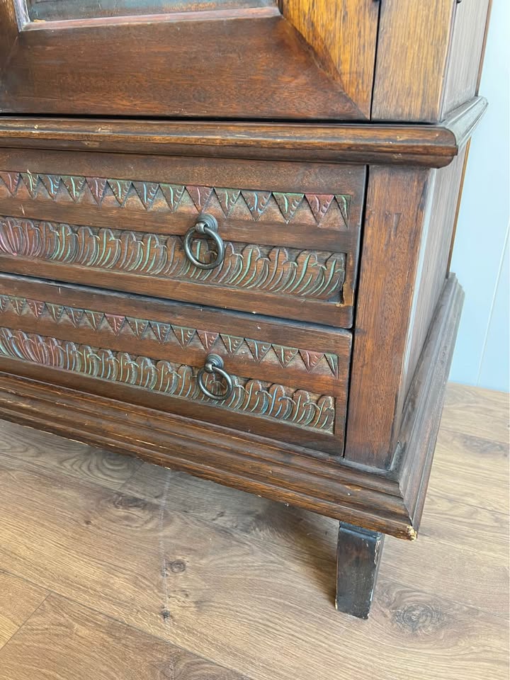 Hand-Carved Wooden Hutch Cabinet Armoire Pantry Storage