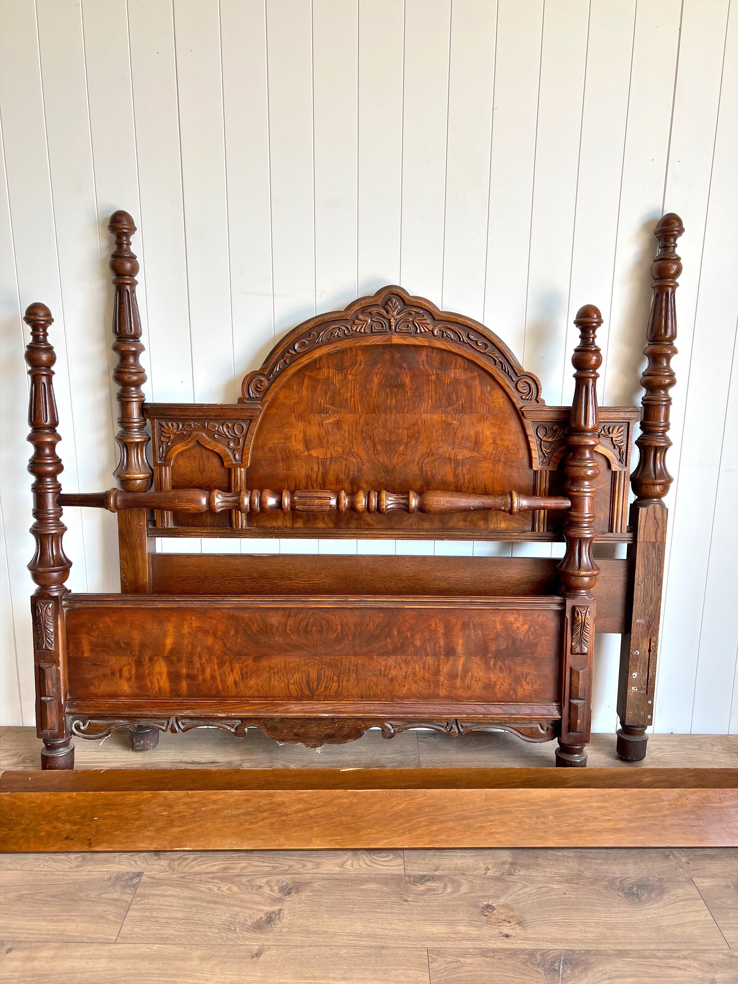 Antique Carved Wood Four Poster Full/Double Bed Frame