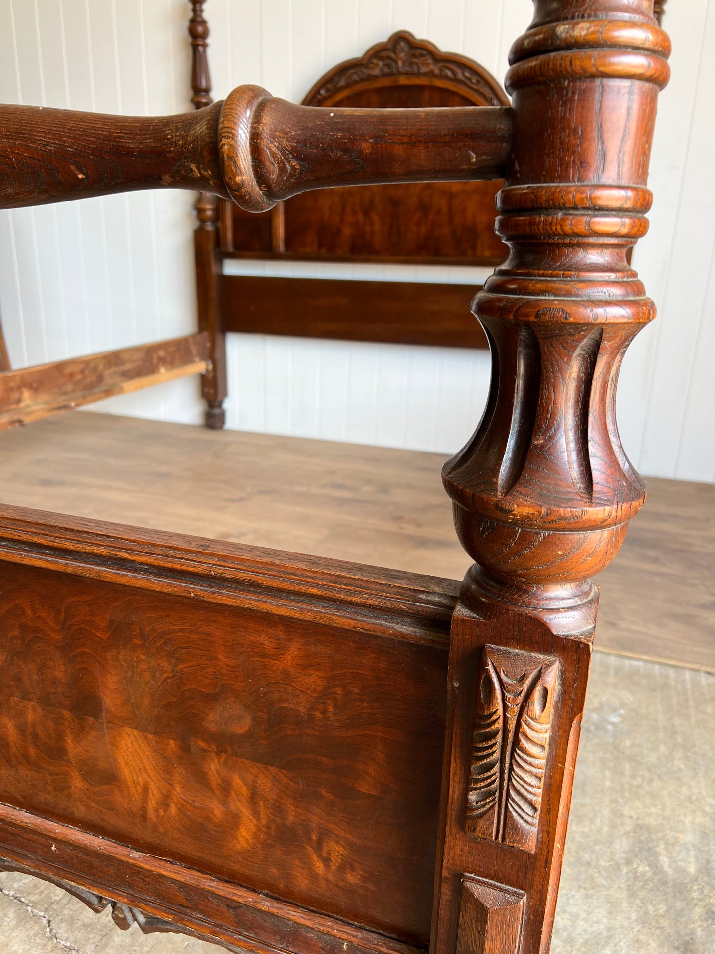Antique Carved Wood Four Poster Full/Double Bed Frame